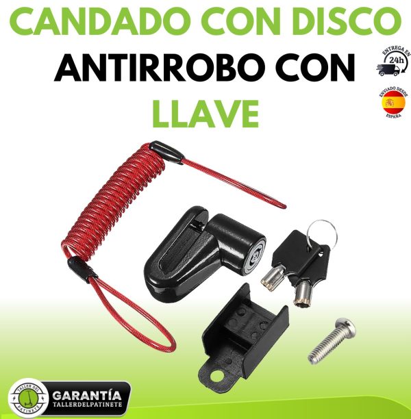 CANDADO CON DISCO ANTIRROBO CON LLAVE