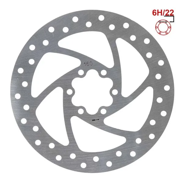 Disco de freno 160 mm color plata con anclaje de 6 tornillos