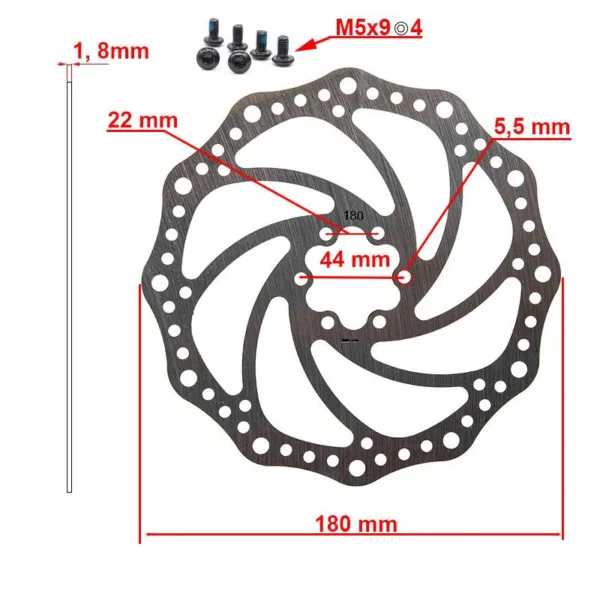 Disco de freno R6.1 con anclaje de 6 tornillos para patinete eléctrico y bici