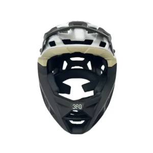 Casco INTEGRA Sport blanco y verde militar con mentonera fija, ventilación avanzada y diseño premium para patinetes eléctricos y MTB